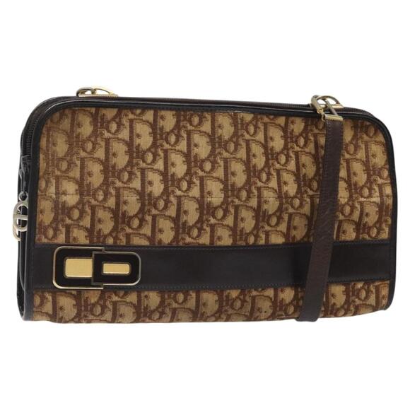 DIOR Trotter Canvas Shoulder Bag Brown Gold - Picture 1 of 12